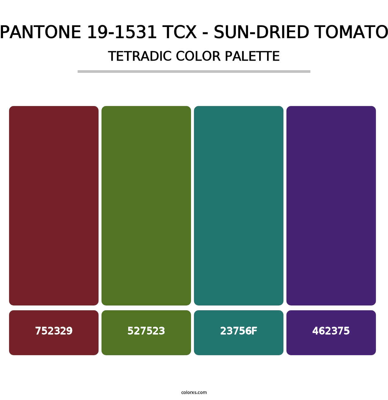 PANTONE 19-1531 TCX - Sun-Dried Tomato - Tetradic Color Palette