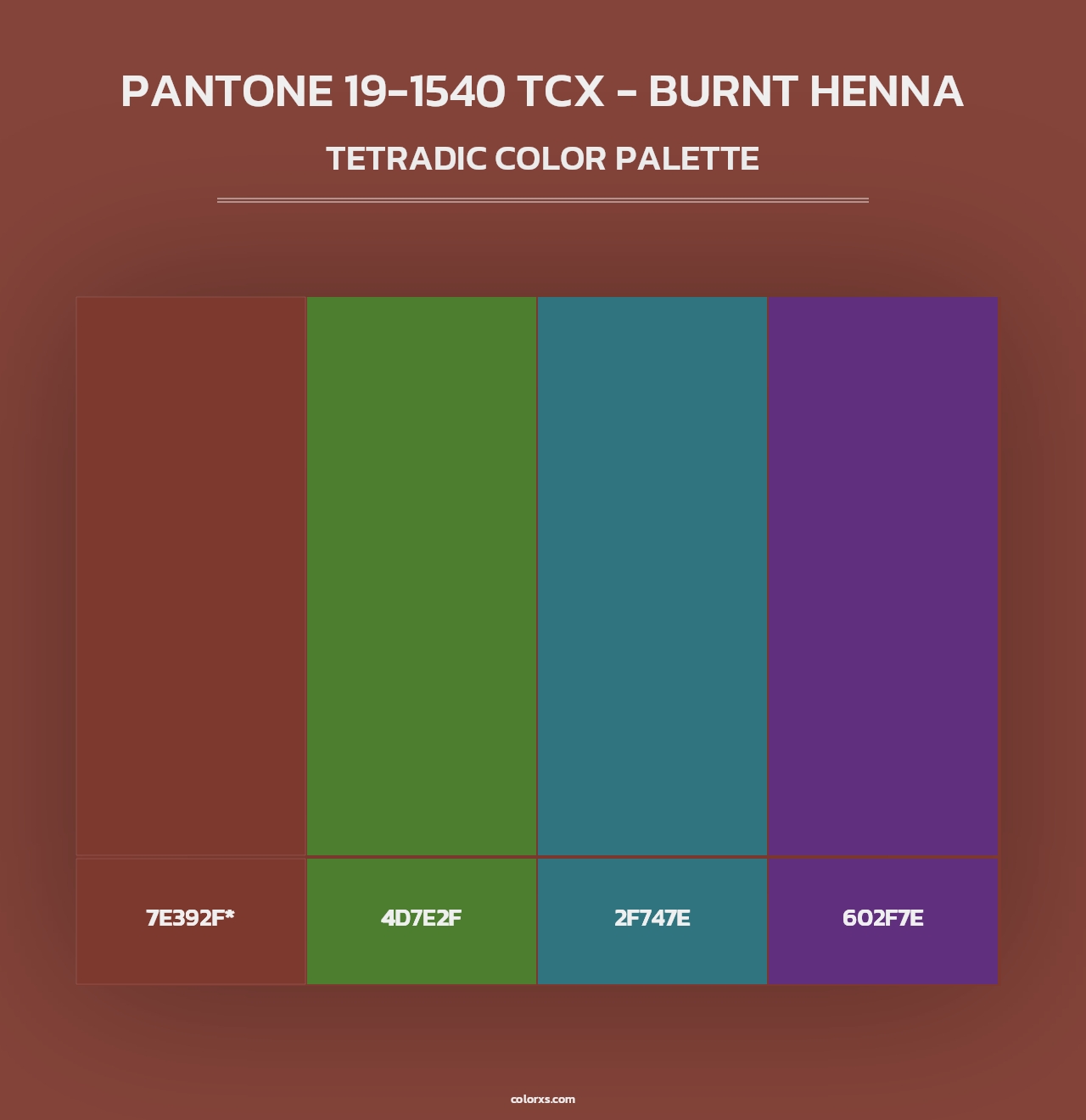 PANTONE 19-1540 TCX - Burnt Henna - Tetradic Color Palette