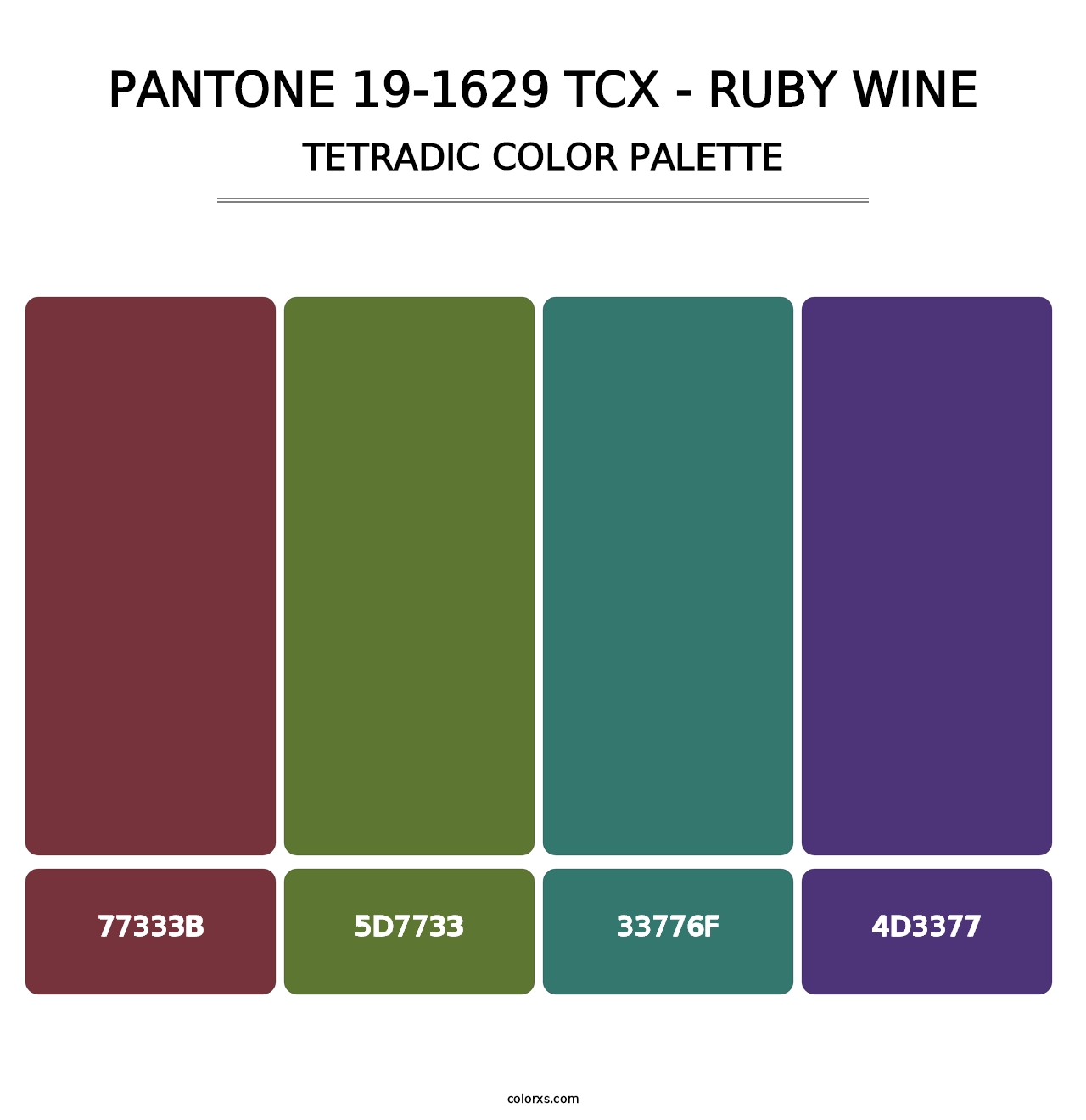 PANTONE 19-1629 TCX - Ruby Wine - Tetradic Color Palette