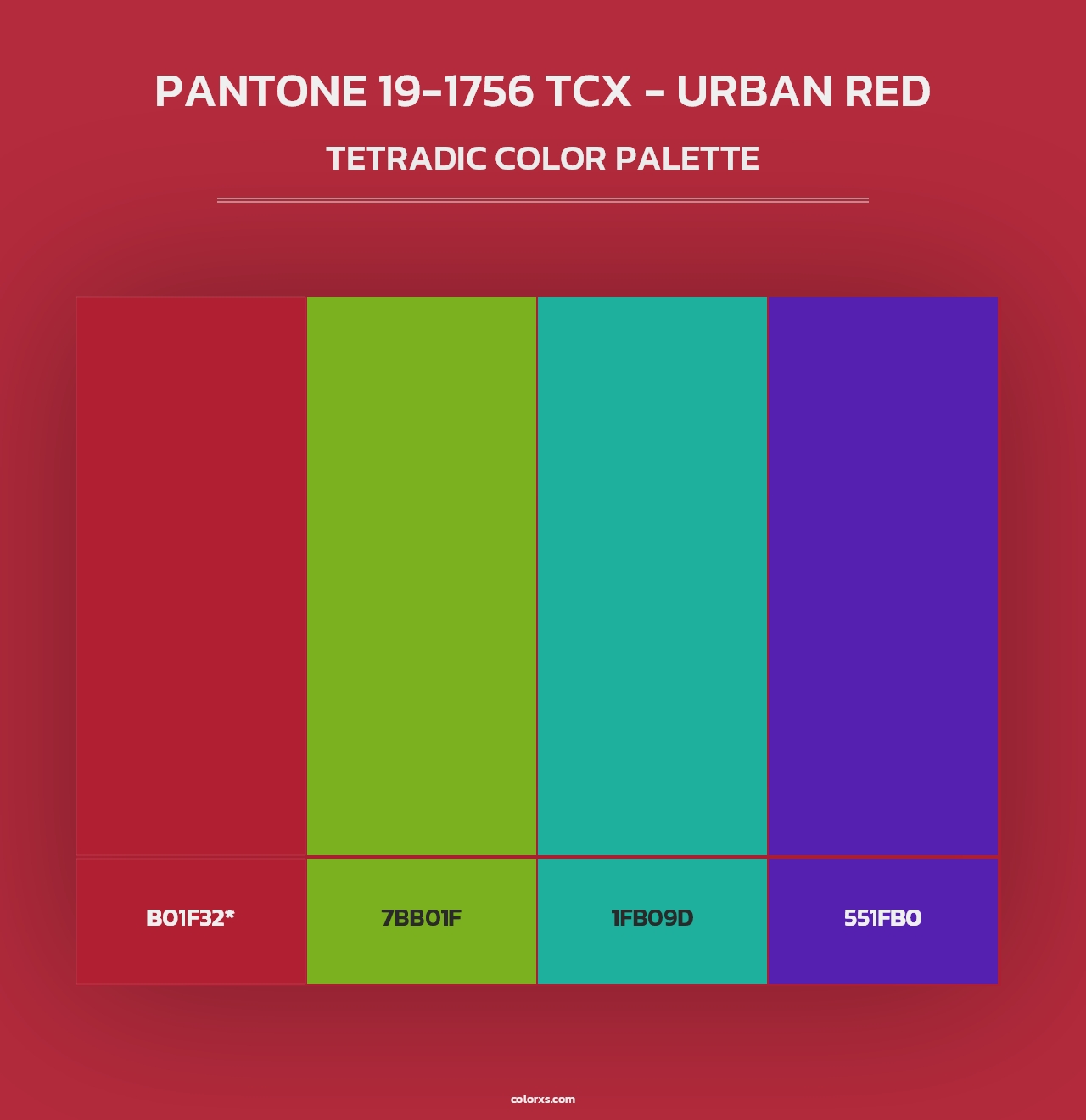PANTONE 19-1756 TCX - Urban Red - Tetradic Color Palette