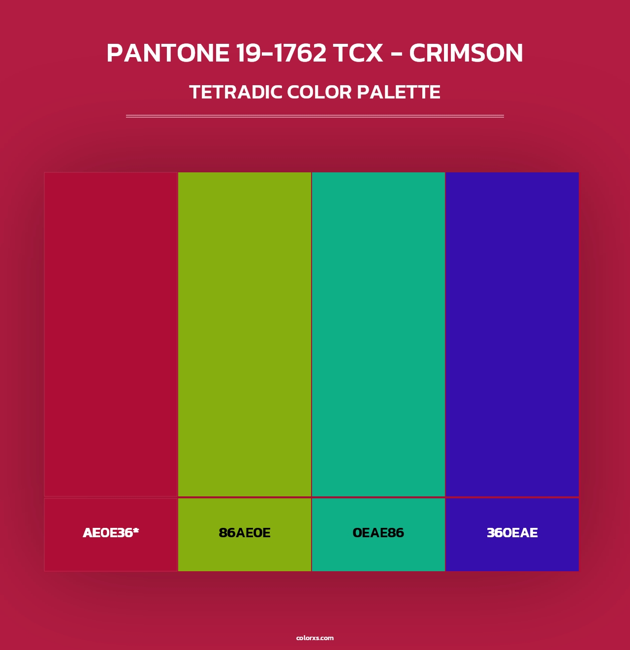 PANTONE 19-1762 TCX - Crimson - Tetradic Color Palette