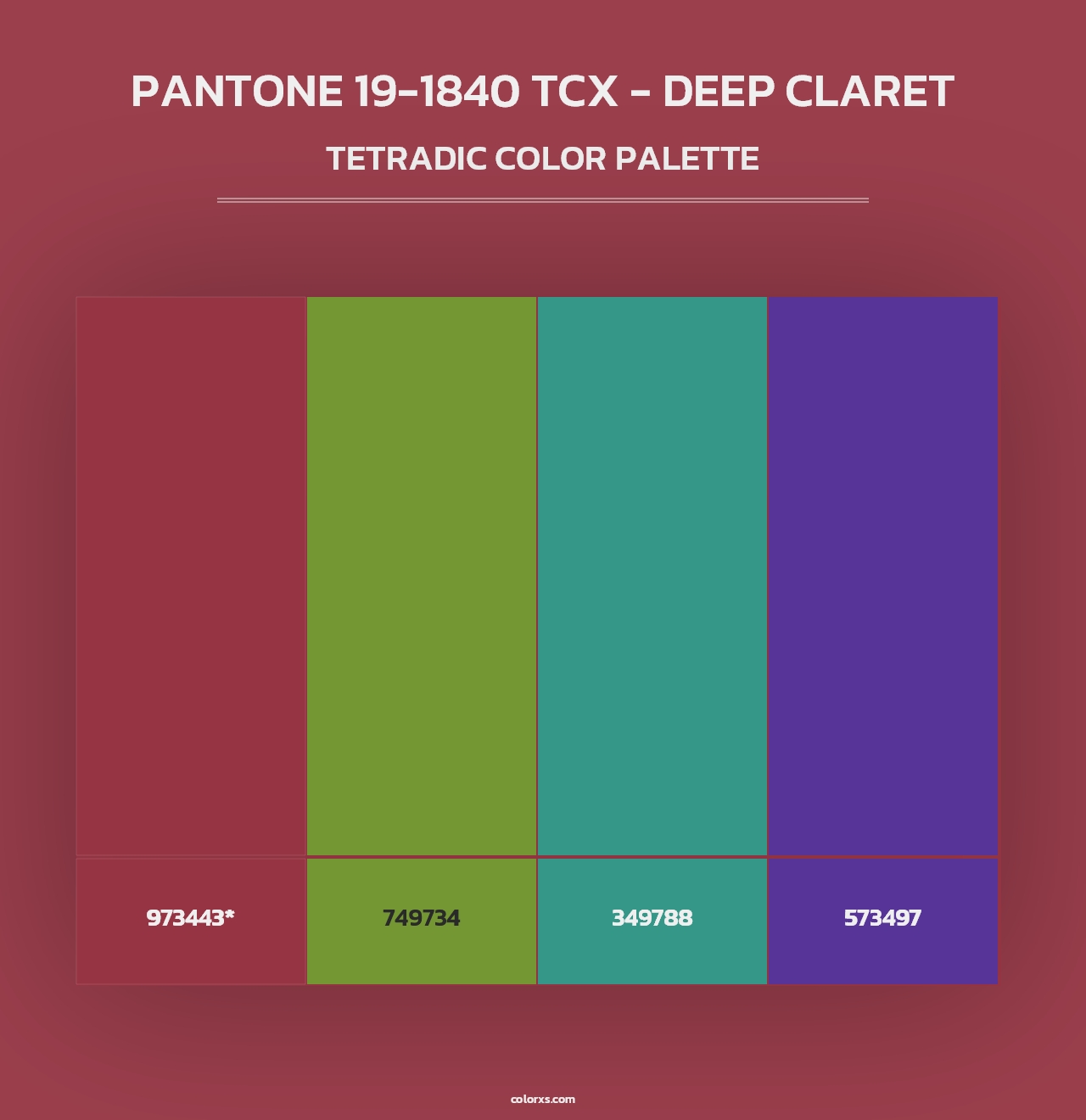 PANTONE 19-1840 TCX - Deep Claret - Tetradic Color Palette