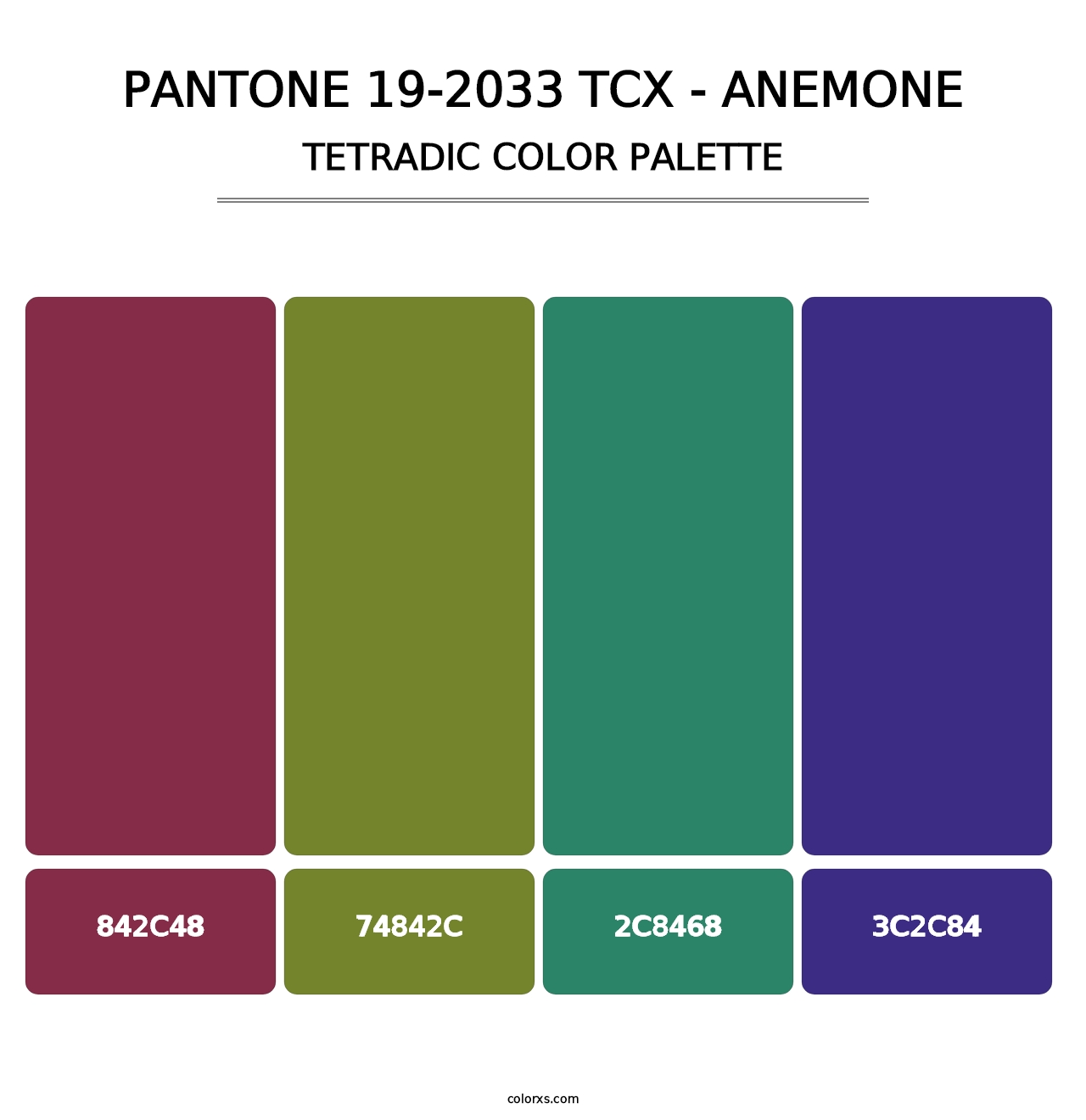 PANTONE 19-2033 TCX - Anemone - Tetradic Color Palette