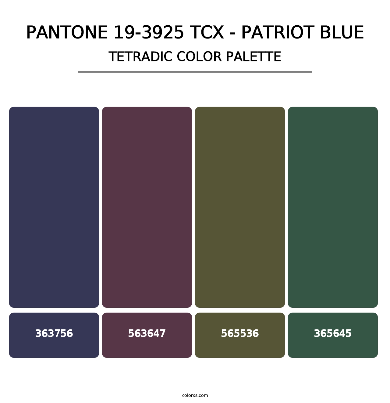 PANTONE 19-3925 TCX - Patriot Blue - Tetradic Color Palette