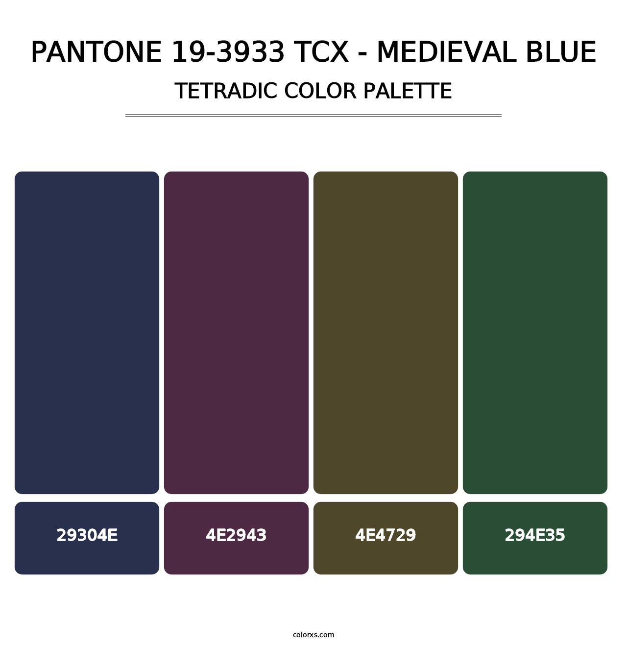 PANTONE 19-3933 TCX - Medieval Blue - Tetradic Color Palette