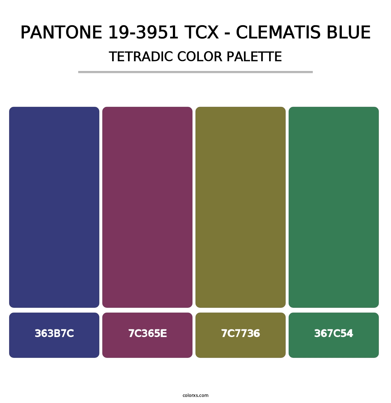 PANTONE 19-3951 TCX - Clematis Blue - Tetradic Color Palette