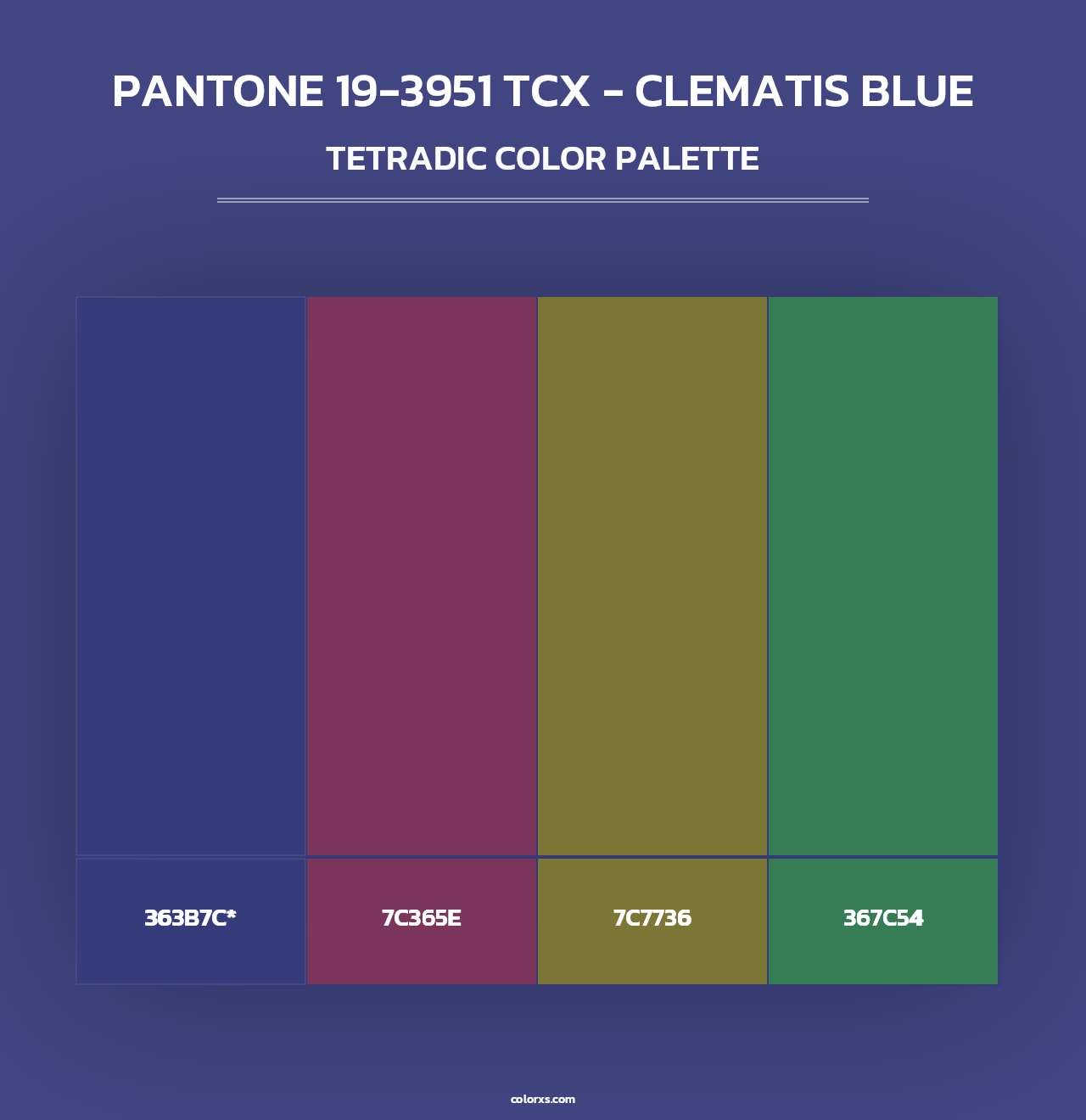 PANTONE 19-3951 TCX - Clematis Blue - Tetradic Color Palette