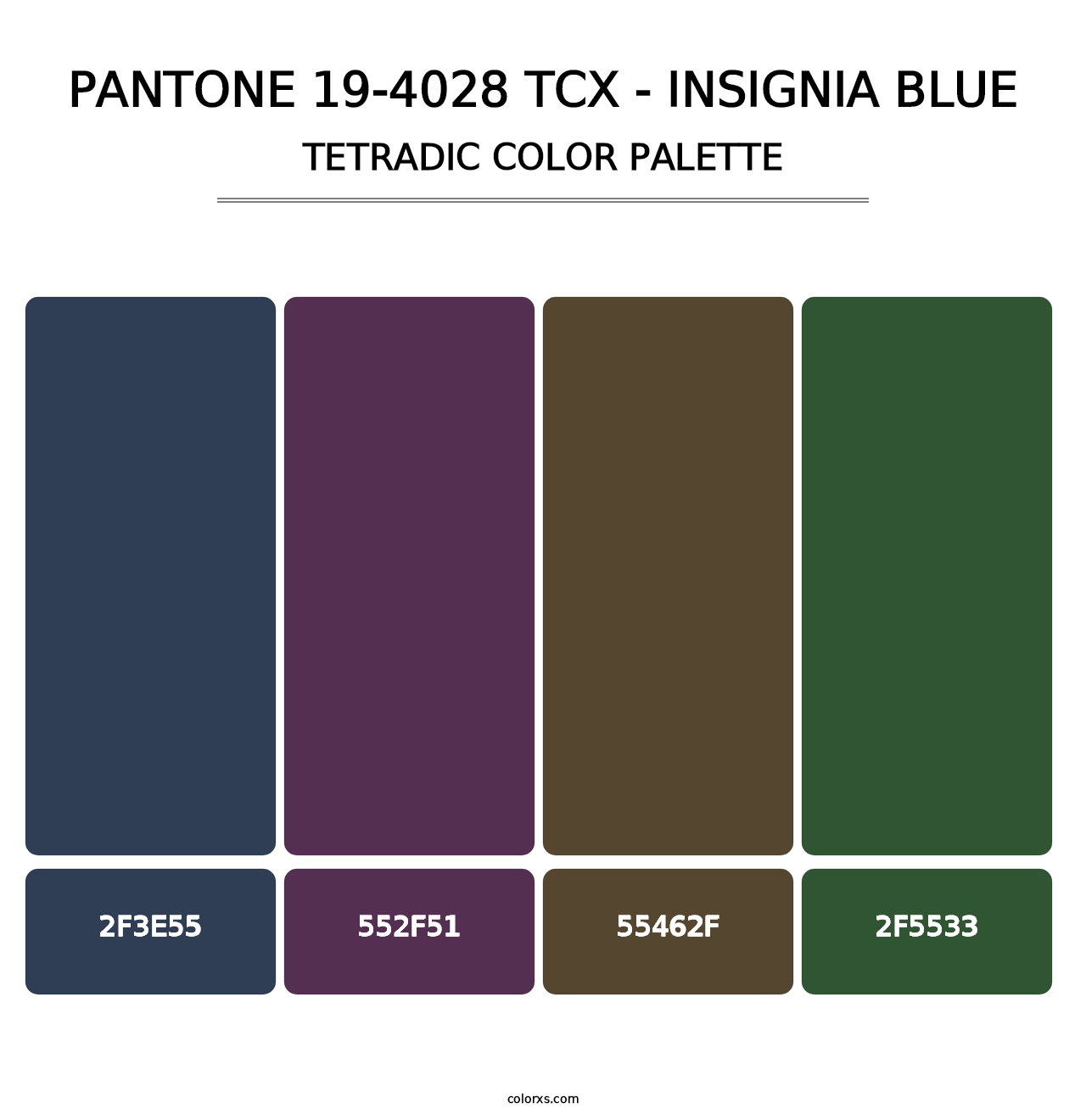 PANTONE 19-4028 TCX - Insignia Blue - Tetradic Color Palette