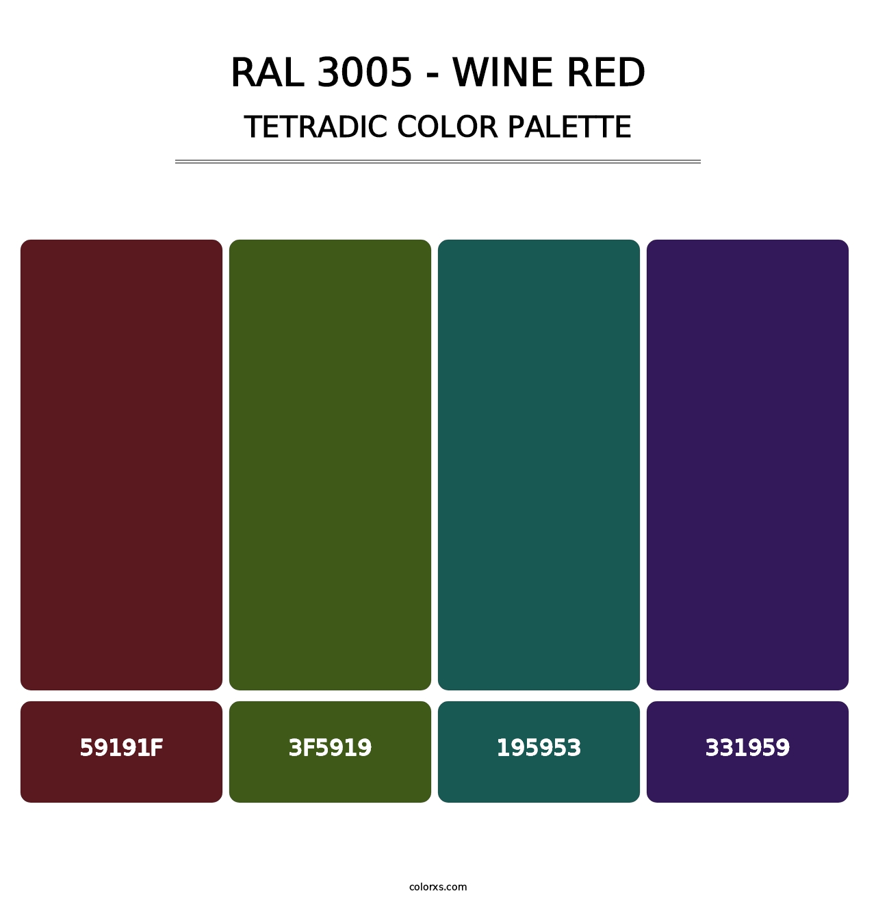 RAL 3005 - Wine Red - Tetradic Color Palette