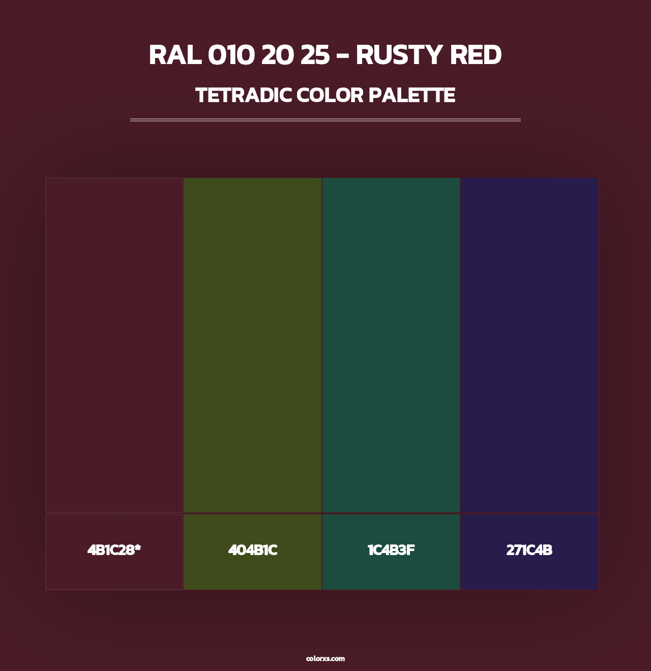 RAL 010 20 25 - Rusty Red - Tetradic Color Palette