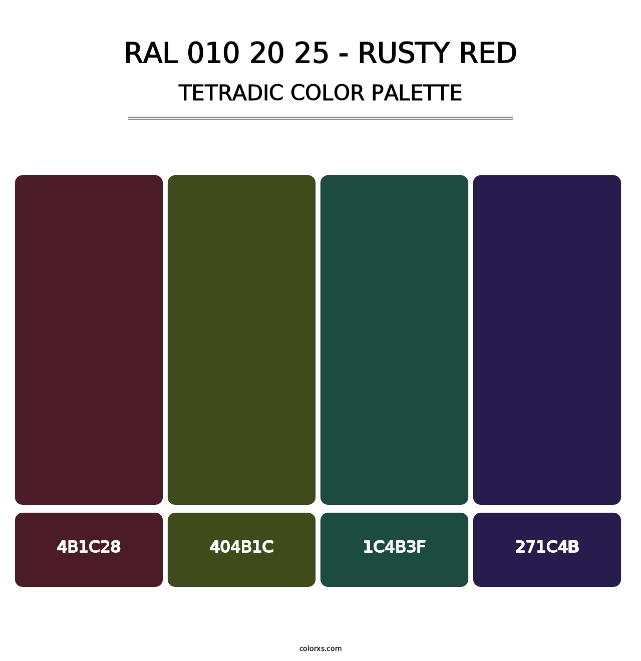RAL 010 20 25 - Rusty Red - Tetradic Color Palette