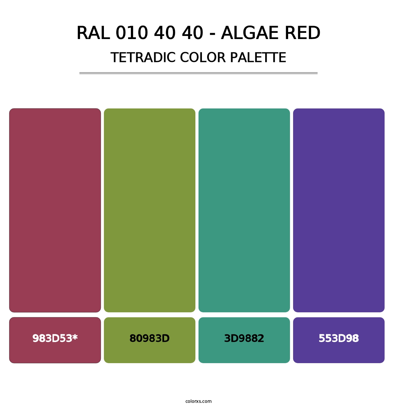 RAL 010 40 40 - Algae Red - Tetradic Color Palette