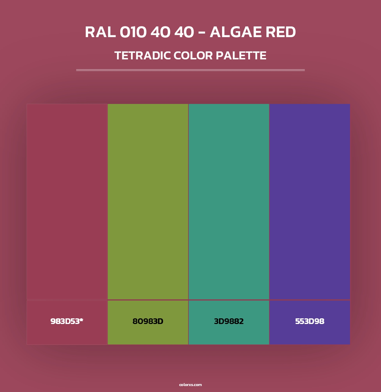 RAL 010 40 40 - Algae Red - Tetradic Color Palette