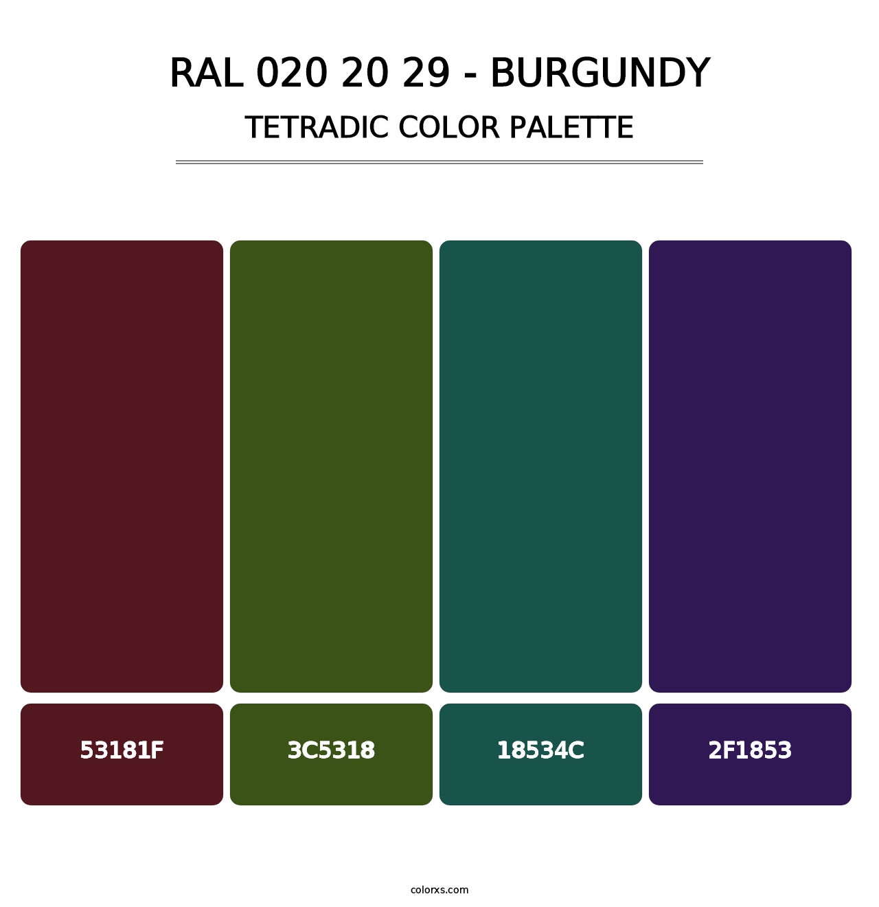 RAL 020 20 29 - Burgundy - Tetradic Color Palette