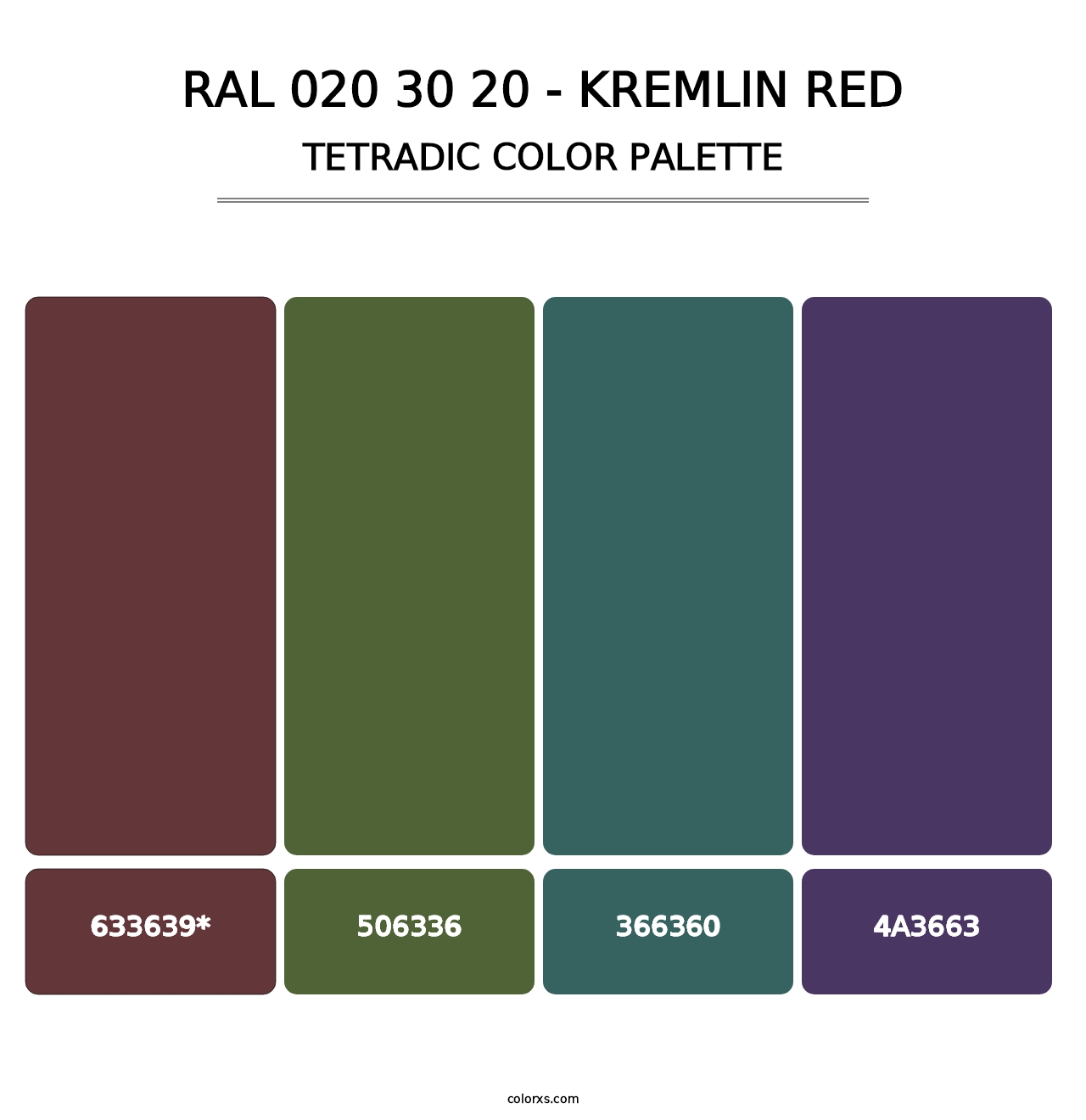 RAL 020 30 20 - Kremlin Red - Tetradic Color Palette