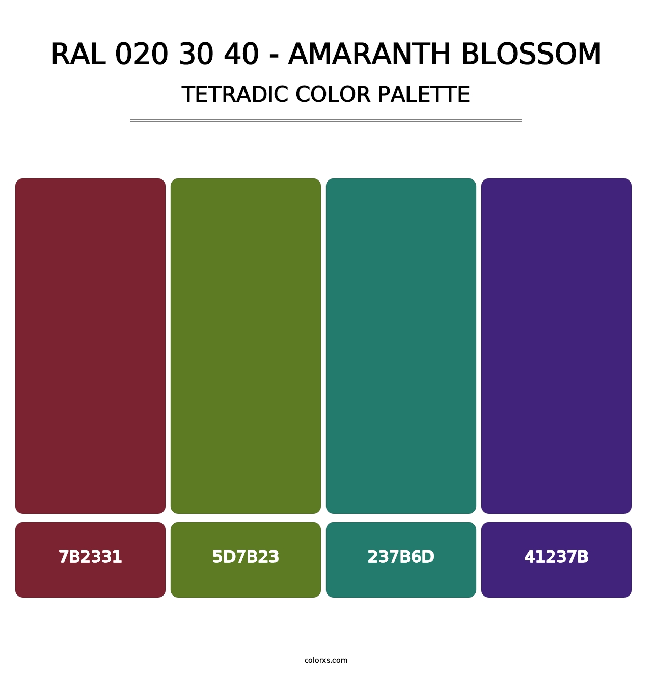 RAL 020 30 40 - Amaranth Blossom - Tetradic Color Palette