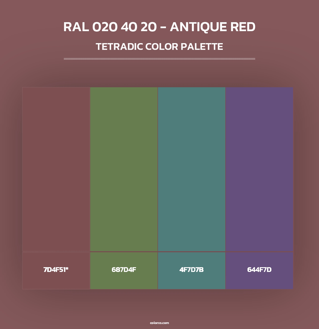 RAL 020 40 20 - Antique Red - Tetradic Color Palette