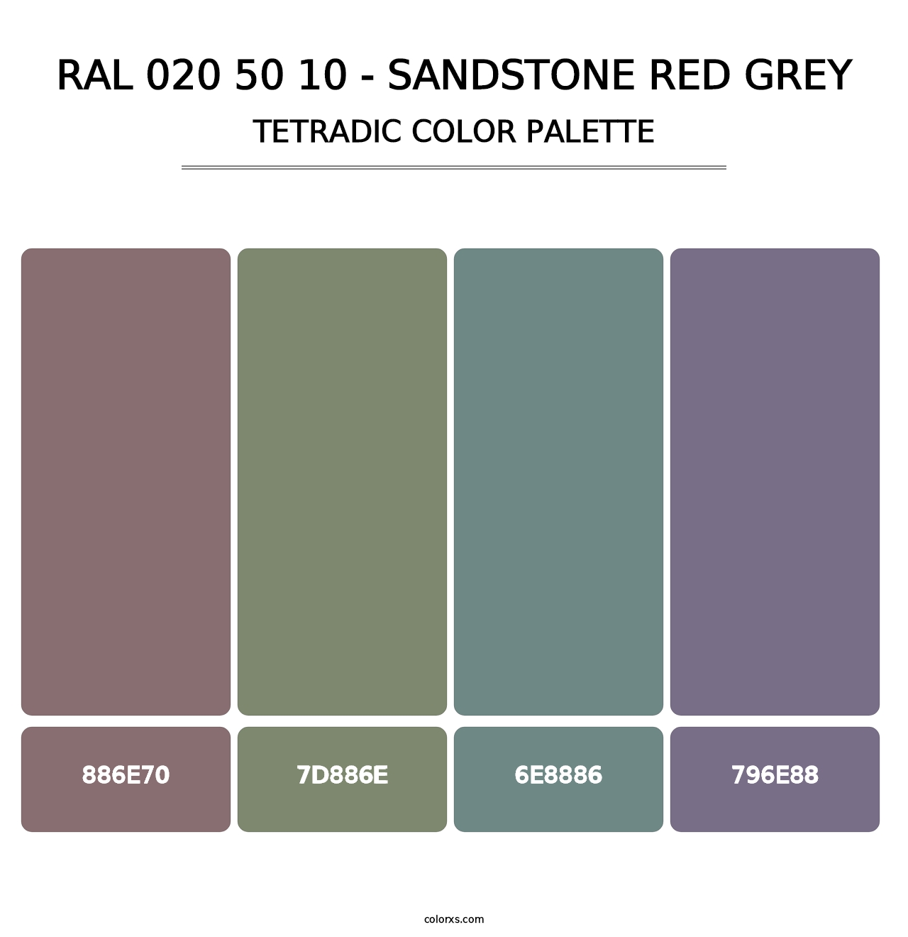 RAL 020 50 10 - Sandstone Red Grey - Tetradic Color Palette