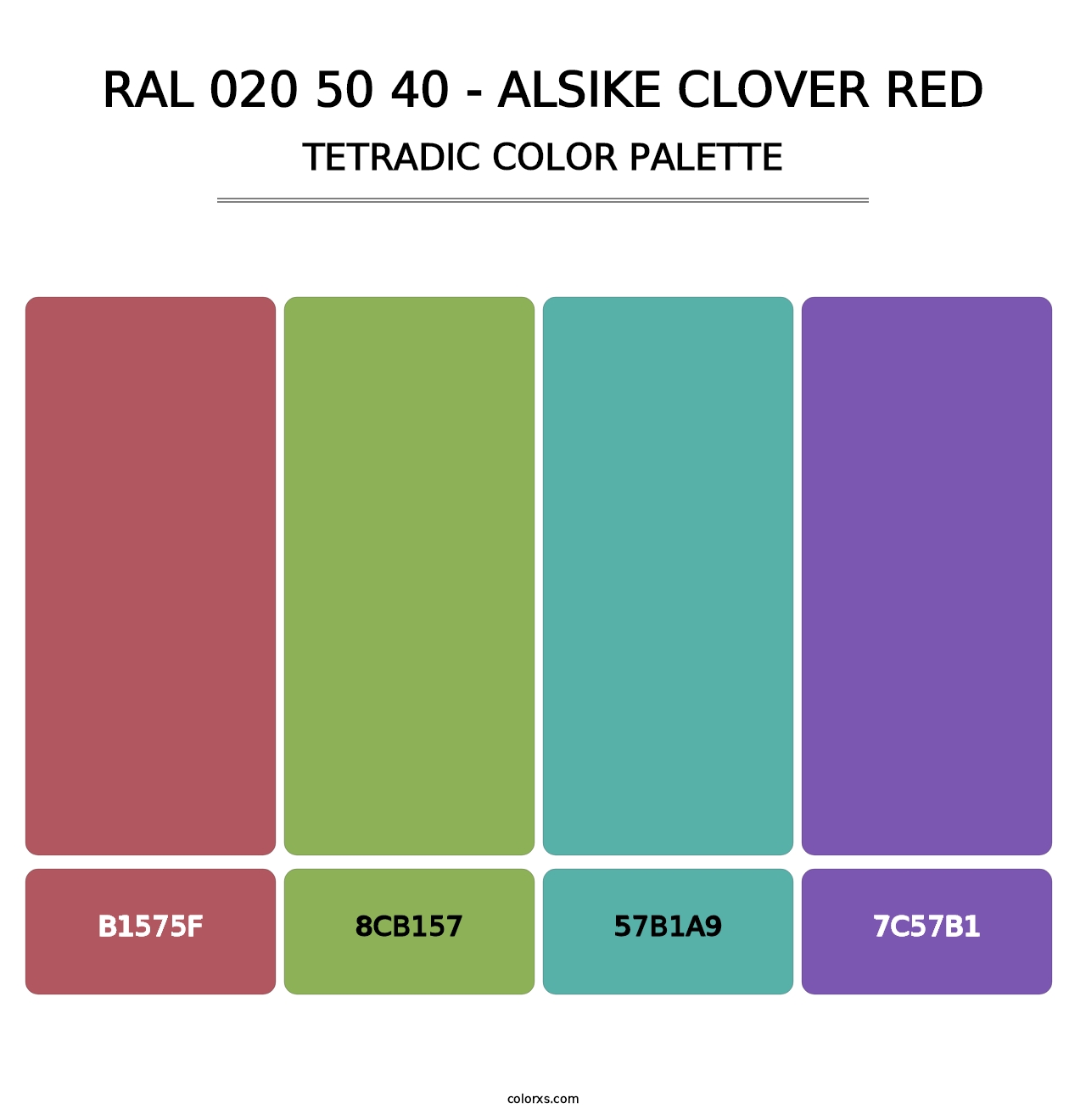 RAL 020 50 40 - Alsike Clover Red - Tetradic Color Palette