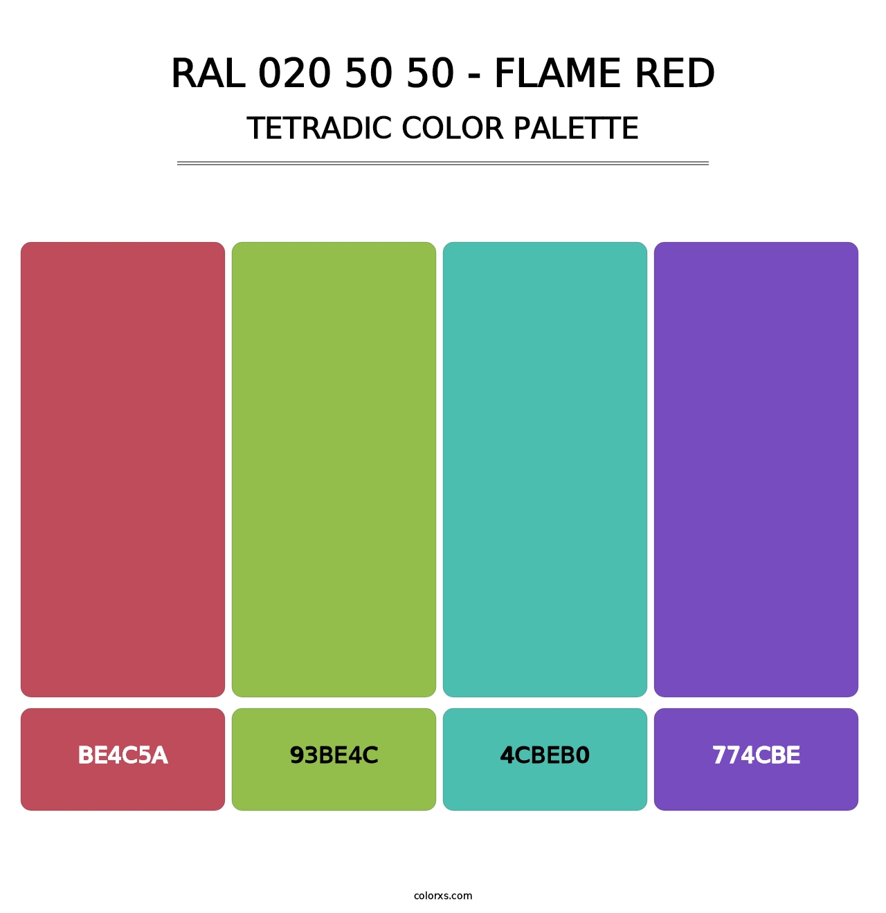 RAL 020 50 50 - Flame Red - Tetradic Color Palette
