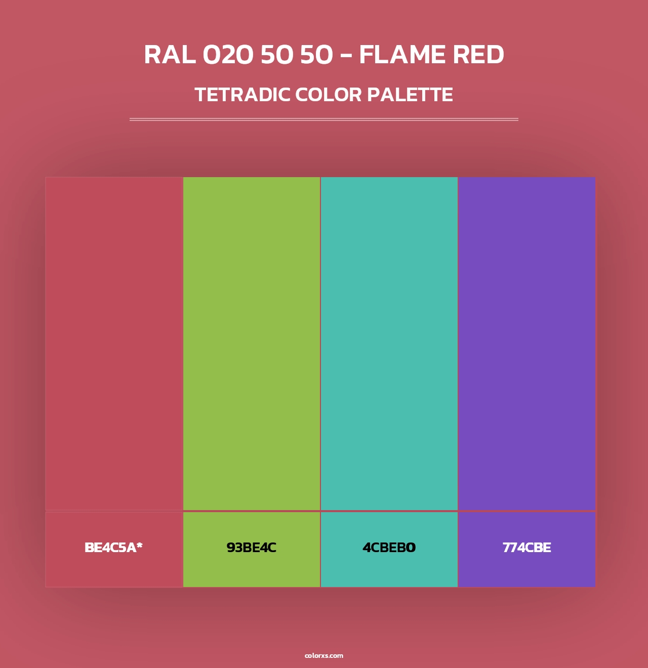 RAL 020 50 50 - Flame Red - Tetradic Color Palette