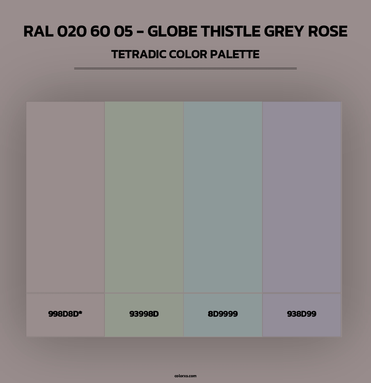 RAL 020 60 05 - Globe Thistle Grey Rose - Tetradic Color Palette