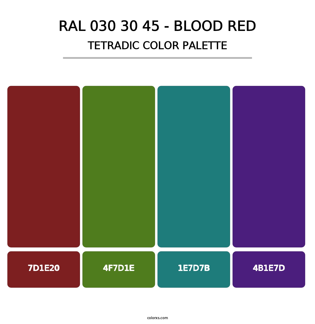 RAL 030 30 45 - Blood Red - Tetradic Color Palette