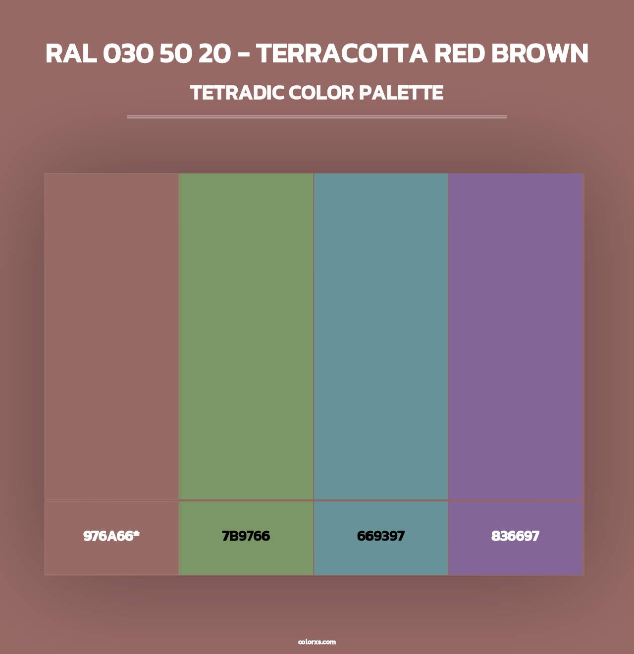 RAL 030 50 20 - Terracotta Red Brown - Tetradic Color Palette