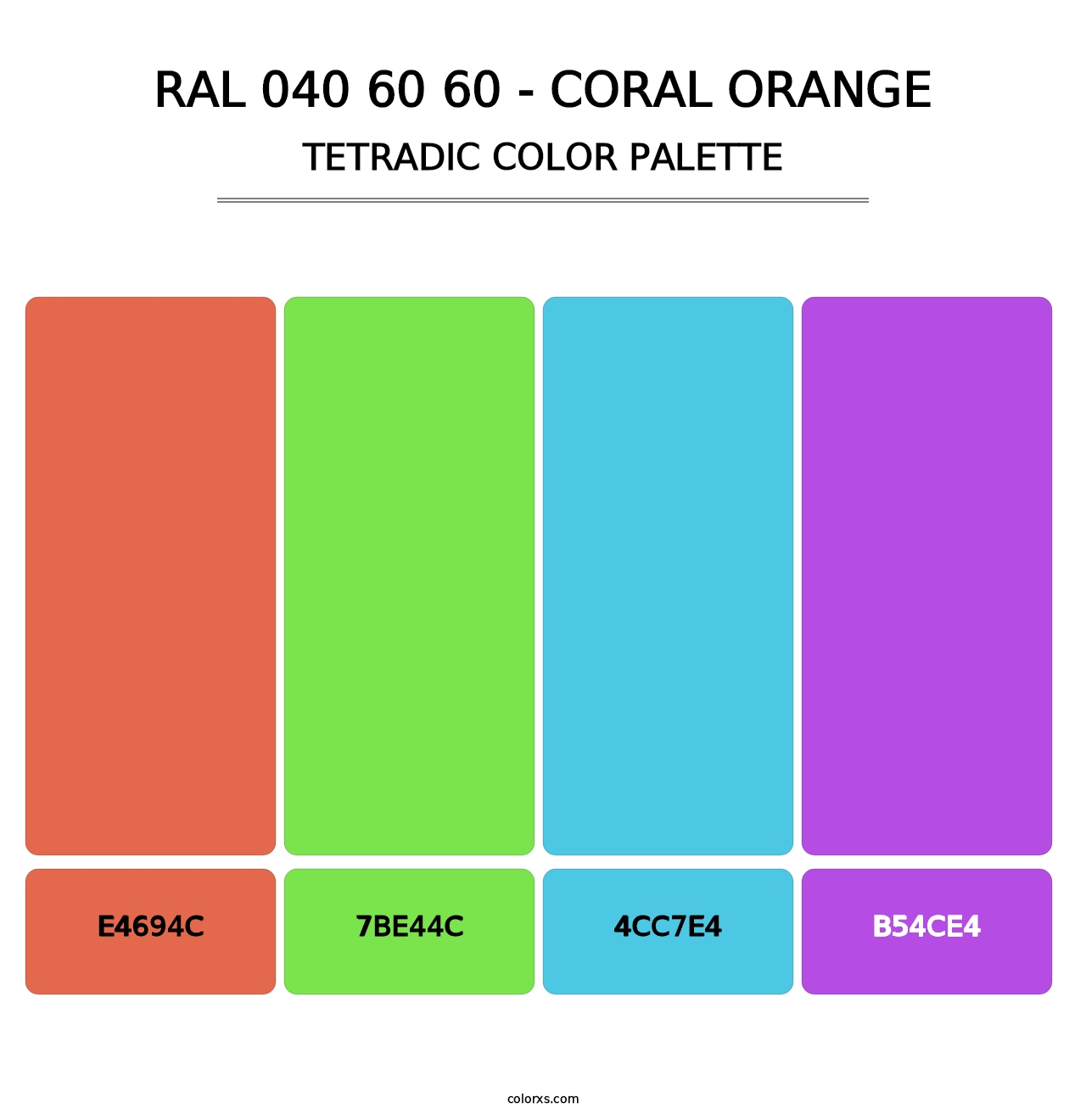 RAL 040 60 60 - Coral Orange - Tetradic Color Palette