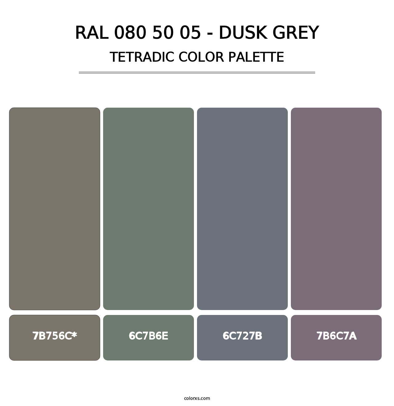 RAL 080 50 05 - Dusk Grey - Tetradic Color Palette