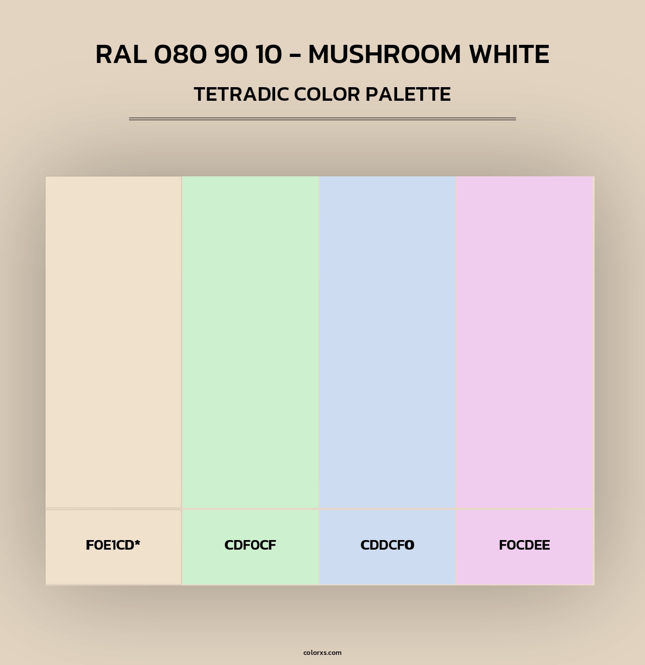 RAL 080 90 10 - Mushroom White - Tetradic Color Palette