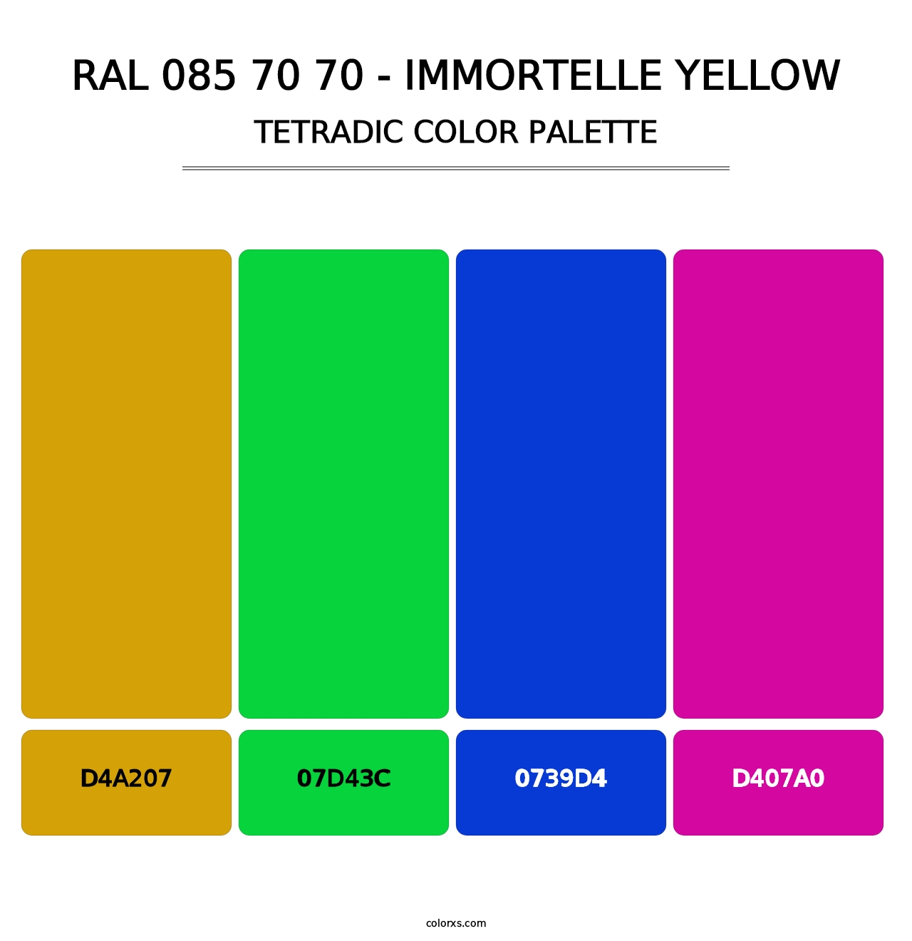 RAL 085 70 70 - Immortelle Yellow - Tetradic Color Palette