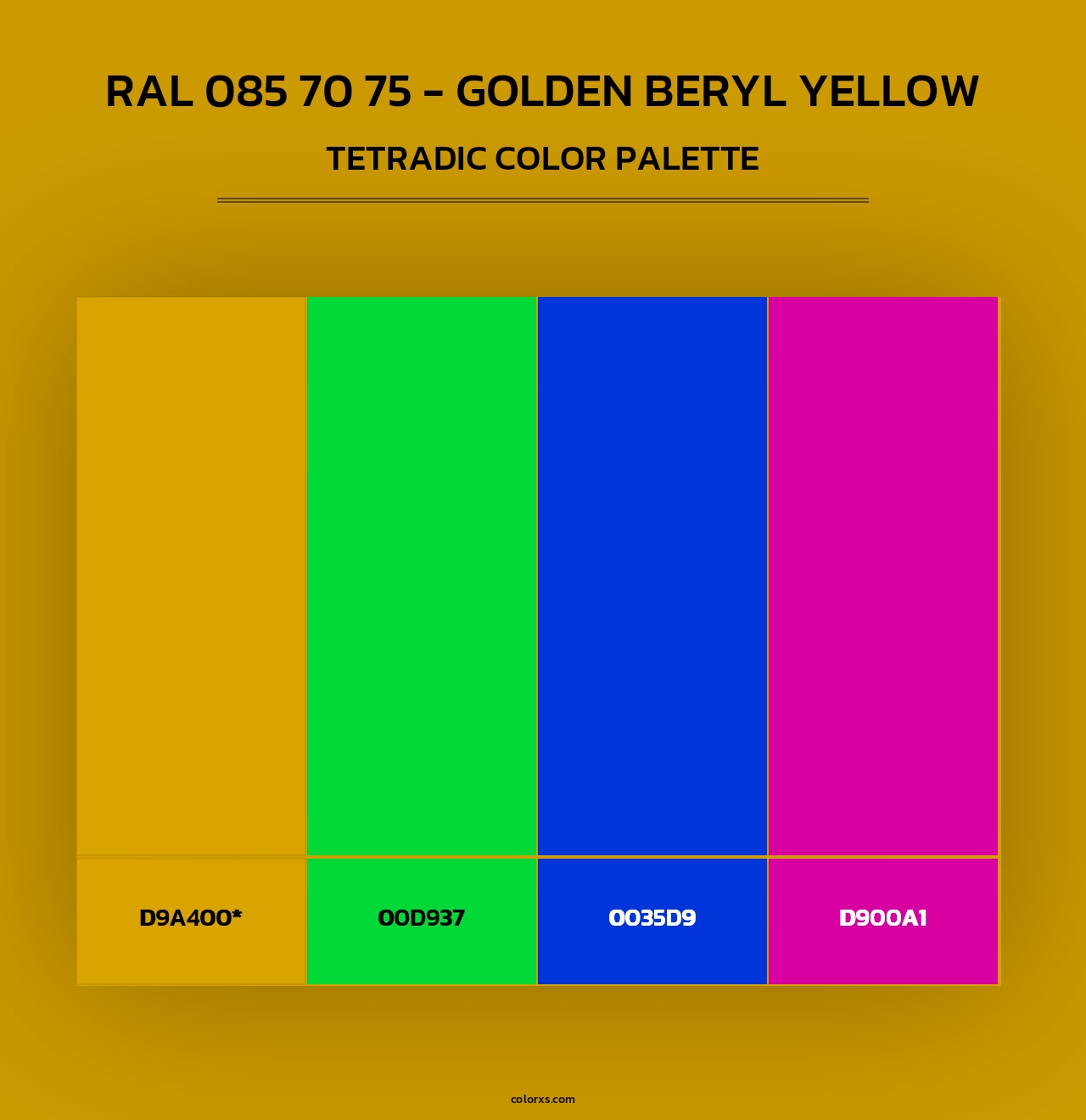 RAL 085 70 75 - Golden Beryl Yellow - Tetradic Color Palette