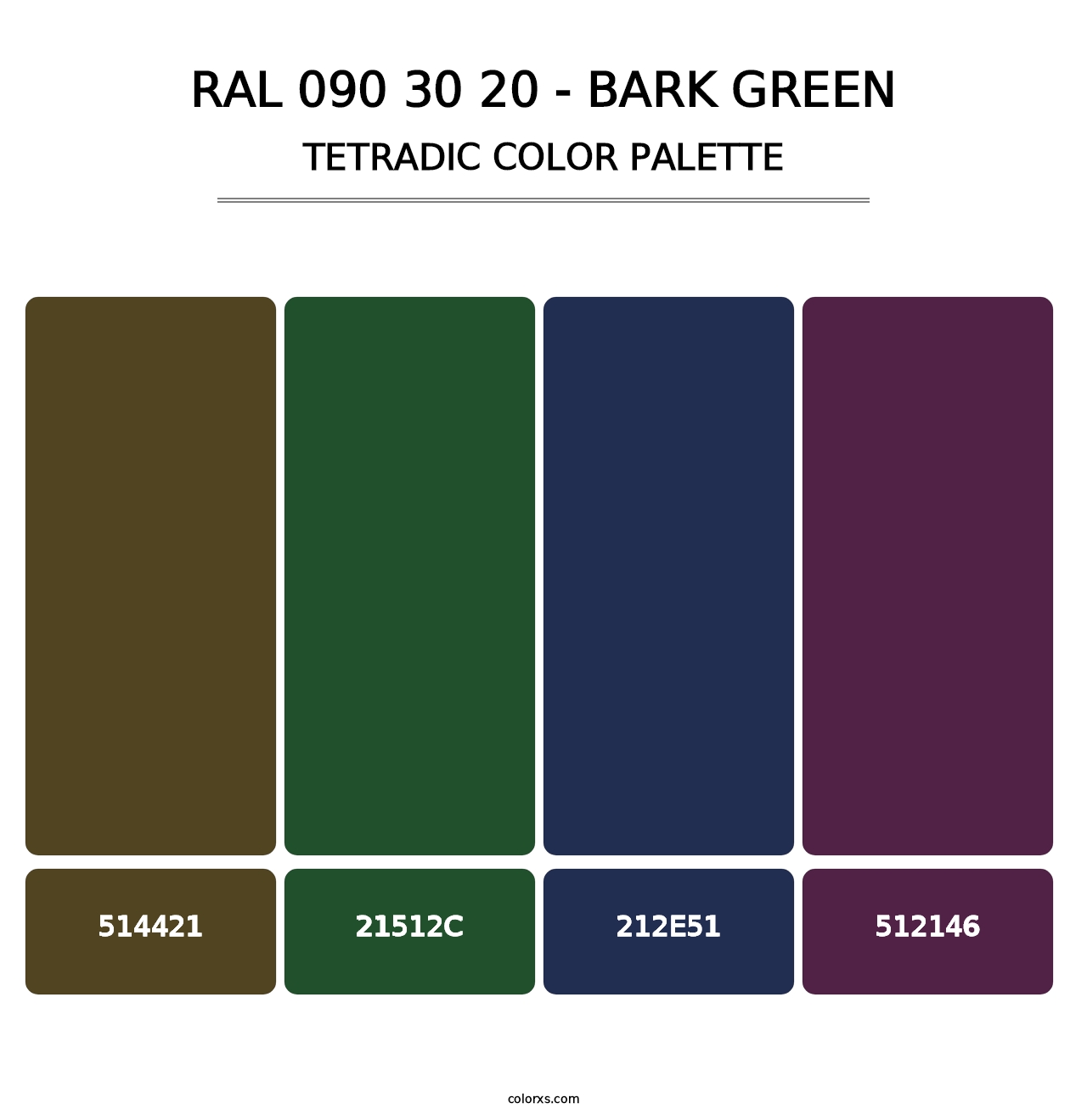RAL 090 30 20 - Bark Green - Tetradic Color Palette