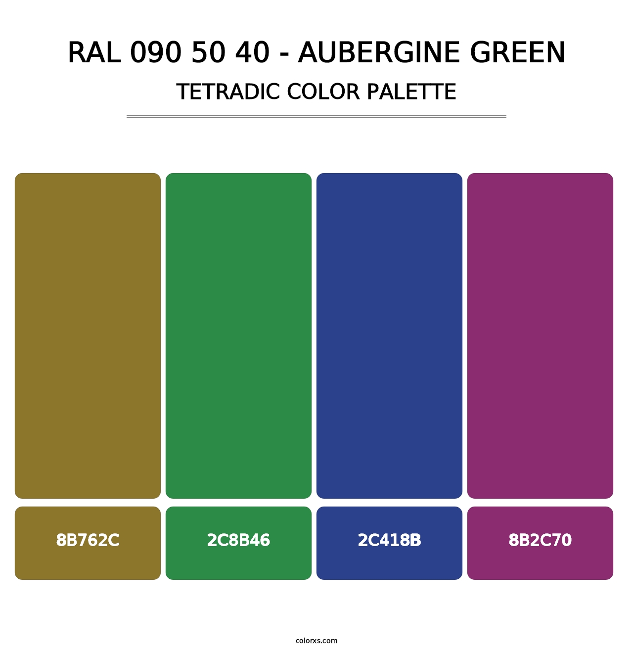 RAL 090 50 40 - Aubergine Green - Tetradic Color Palette