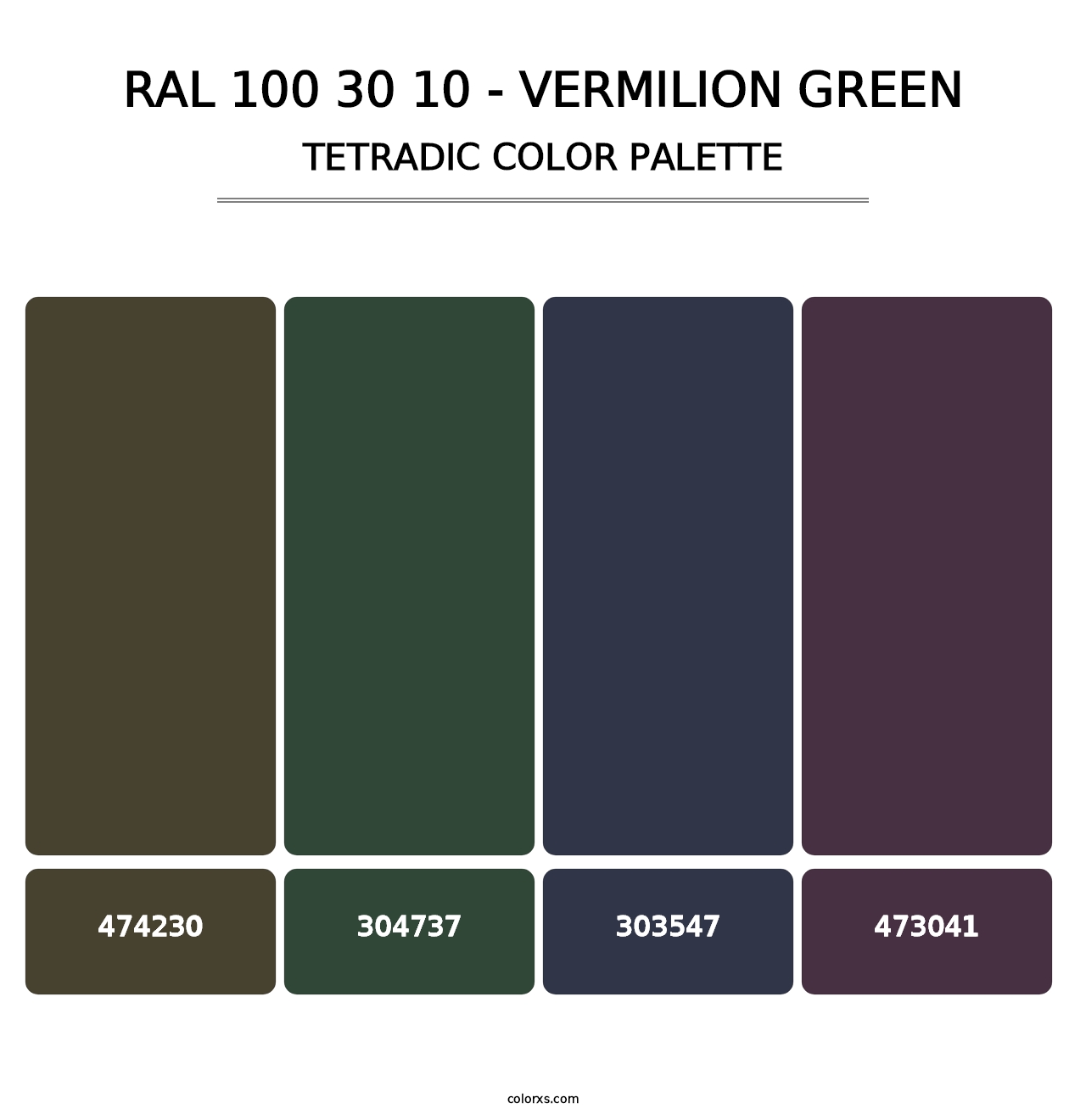 RAL 100 30 10 - Vermilion Green - Tetradic Color Palette