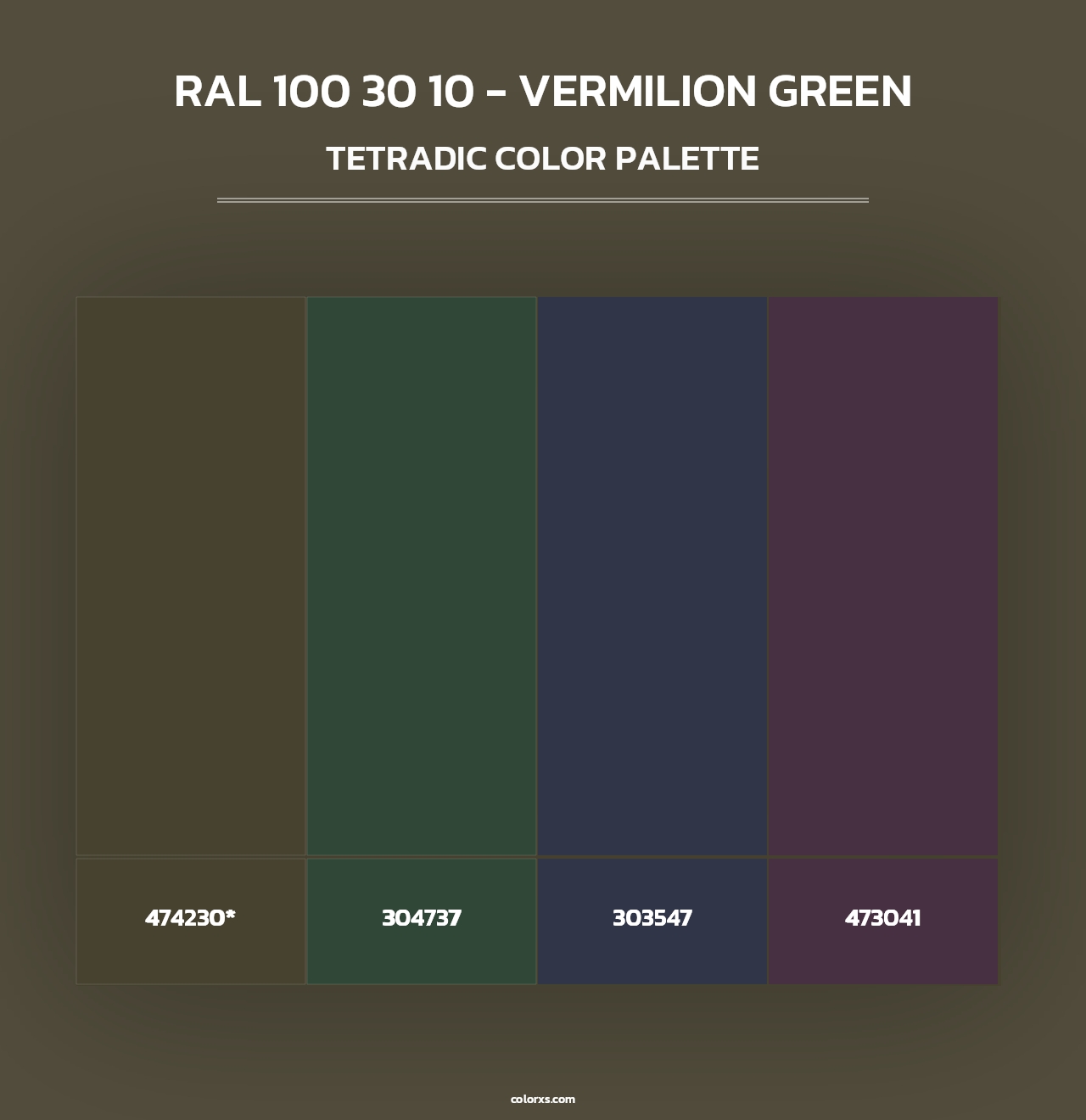 RAL 100 30 10 - Vermilion Green - Tetradic Color Palette