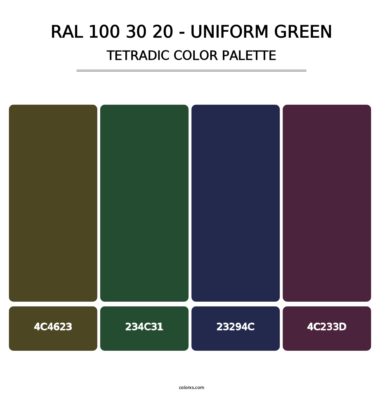 RAL 100 30 20 - Uniform Green - Tetradic Color Palette