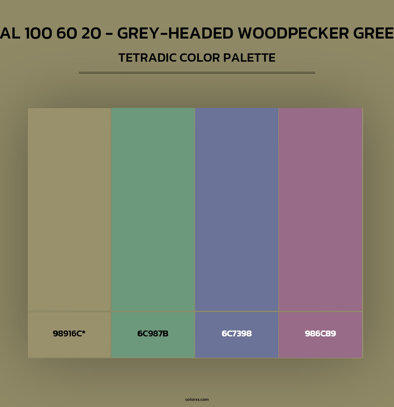 RAL 100 60 20 - Grey-Headed Woodpecker Green - Tetradic Color Palette