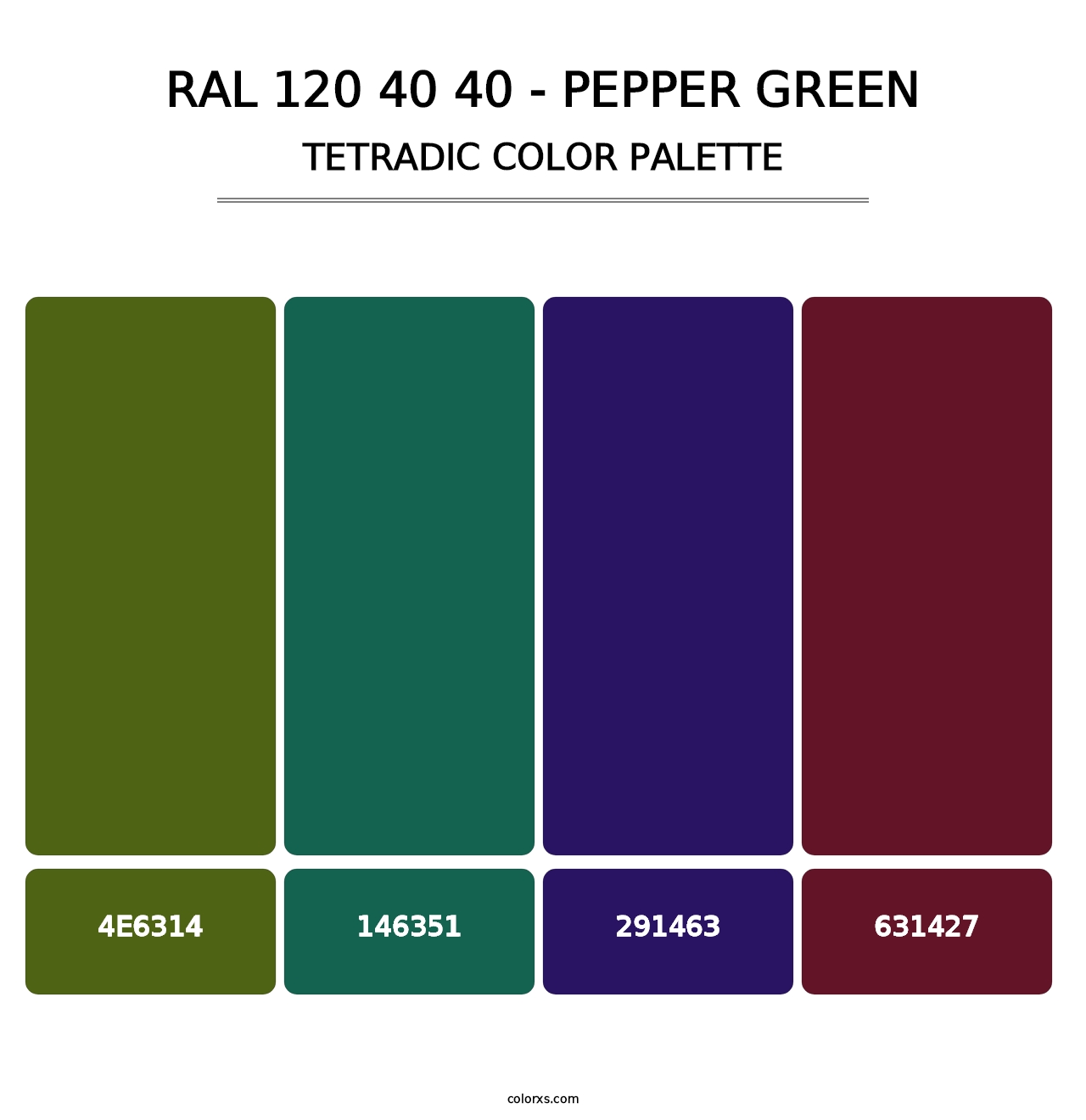 RAL 120 40 40 - Pepper Green - Tetradic Color Palette