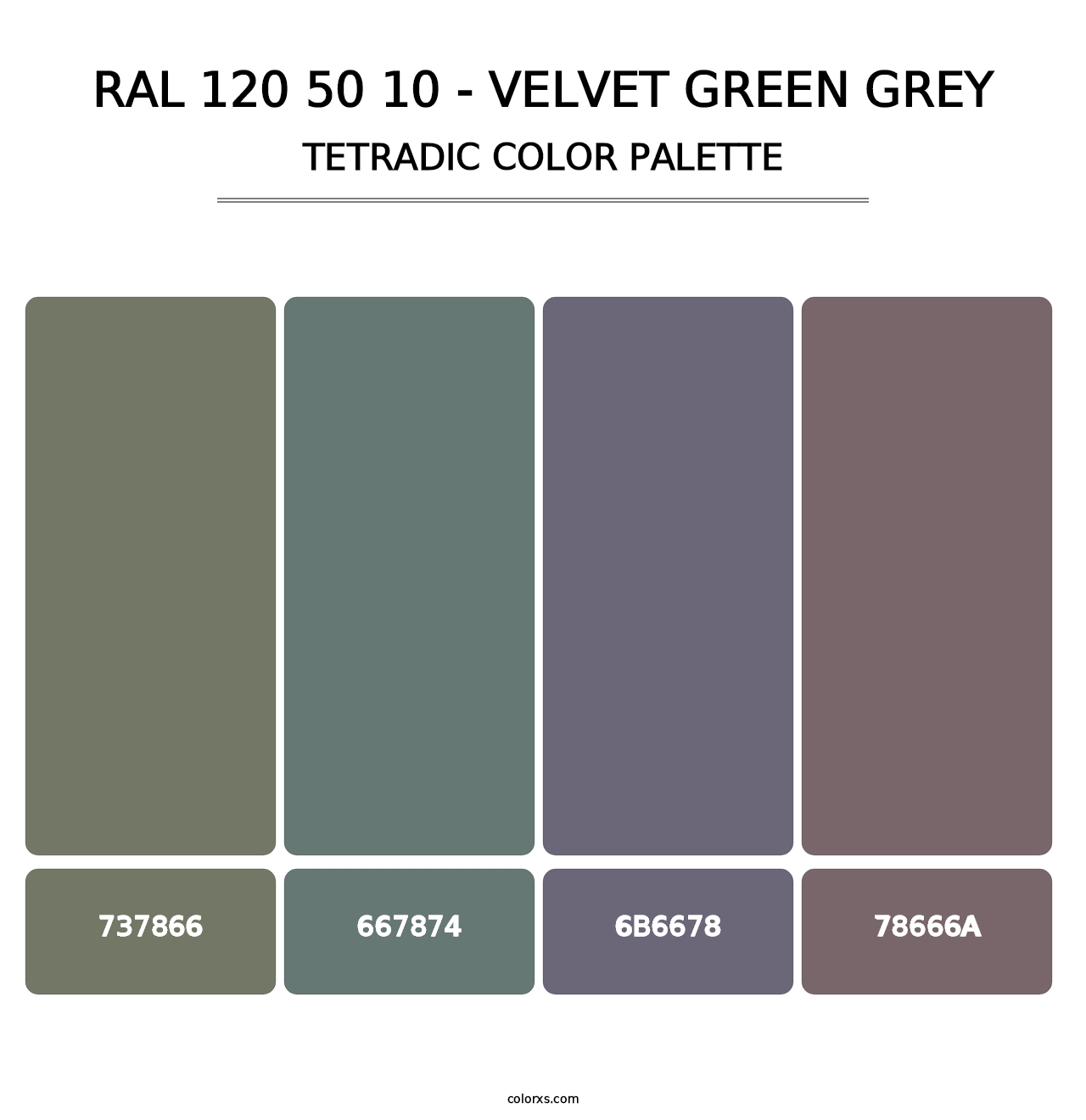 RAL 120 50 10 - Velvet Green Grey - Tetradic Color Palette
