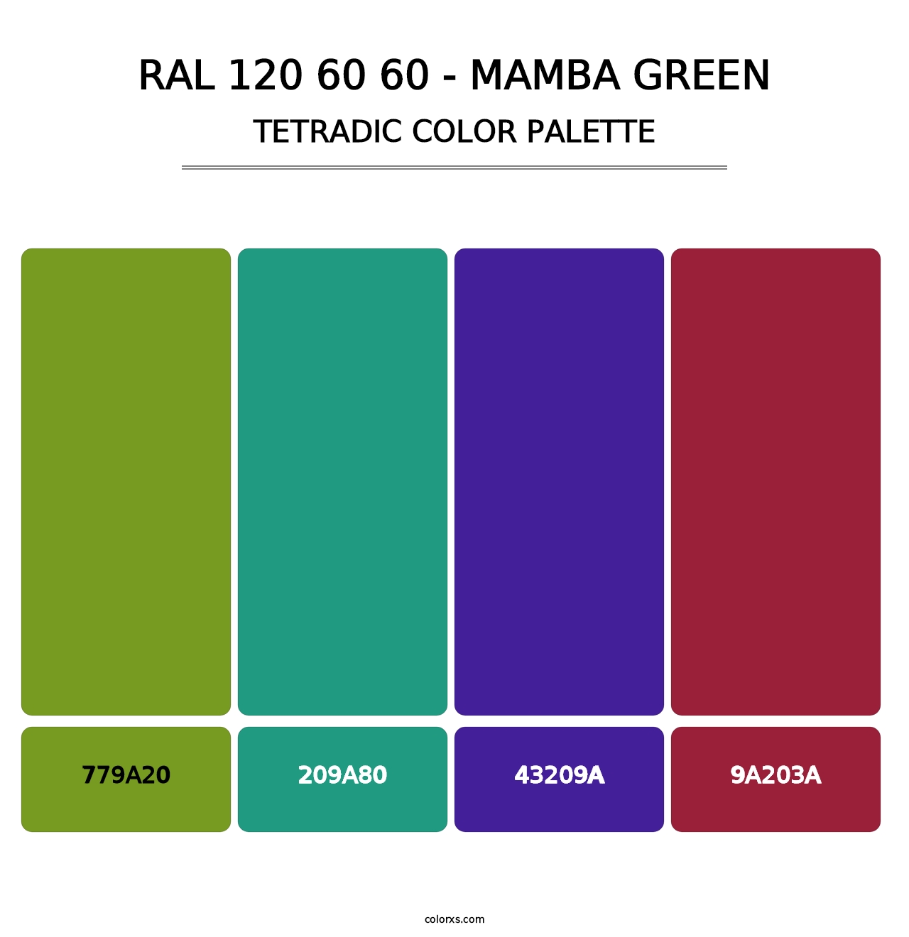 RAL 120 60 60 - Mamba Green - Tetradic Color Palette