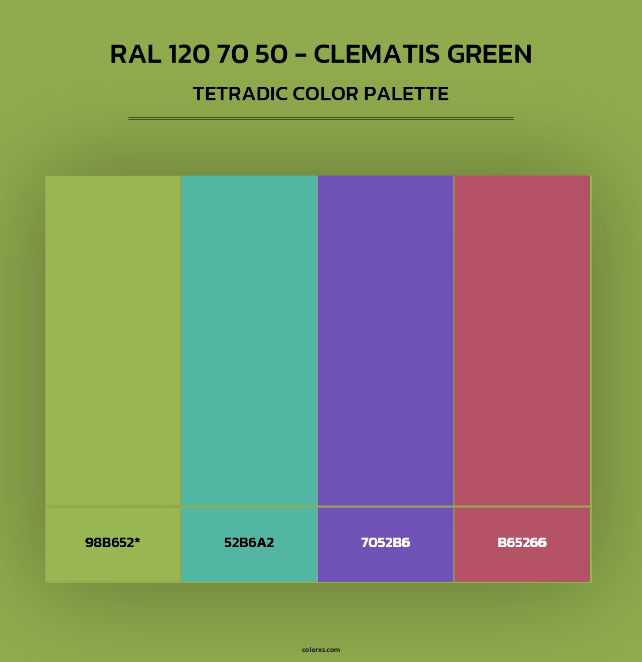 RAL 120 70 50 - Clematis Green - Tetradic Color Palette