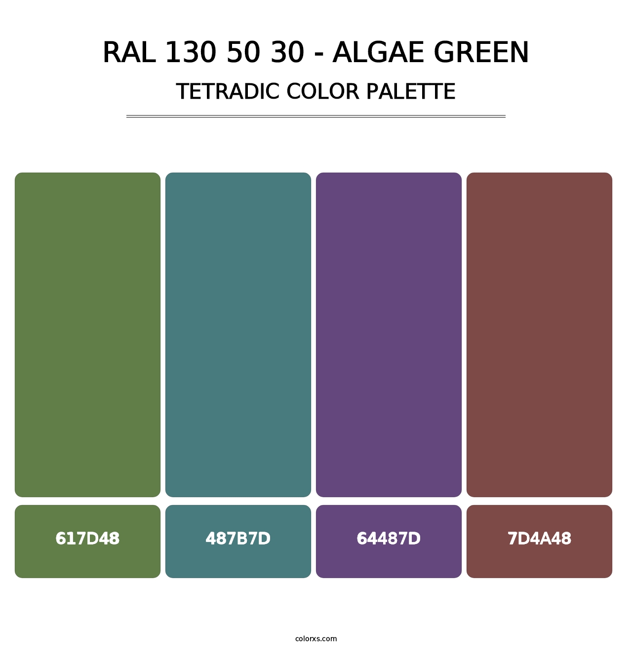 RAL 130 50 30 - Algae Green - Tetradic Color Palette