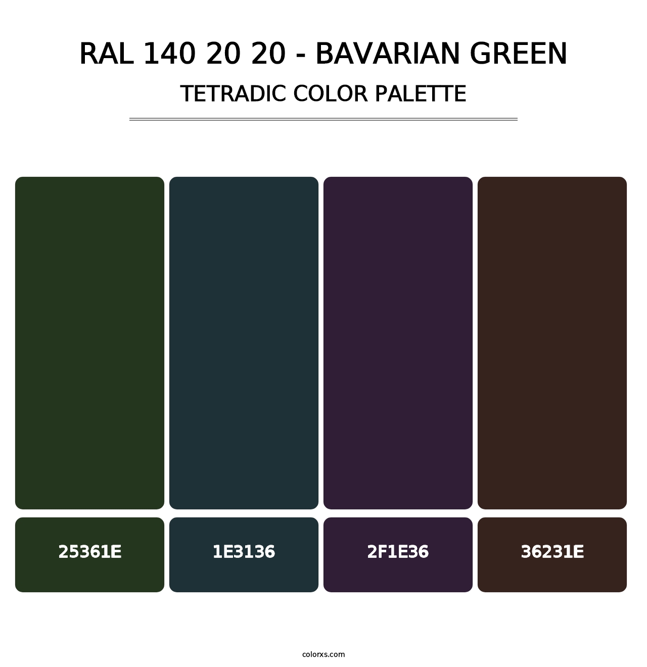 RAL 140 20 20 - Bavarian Green - Tetradic Color Palette