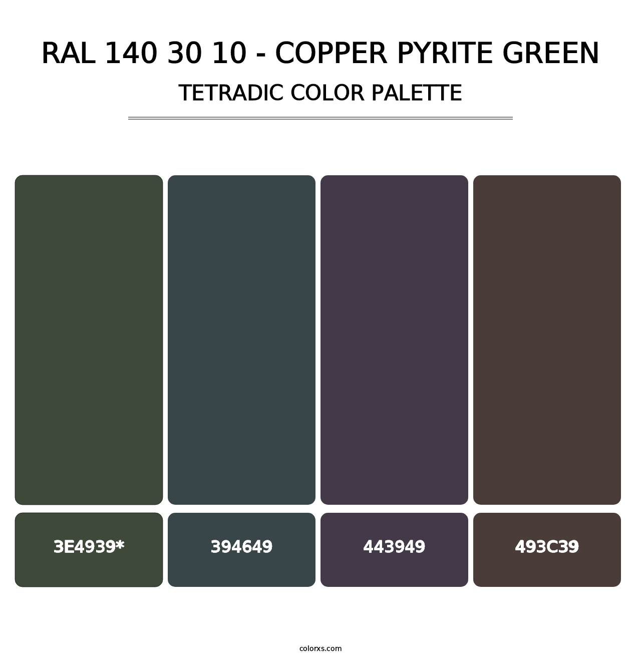 RAL 140 30 10 - Copper Pyrite Green - Tetradic Color Palette