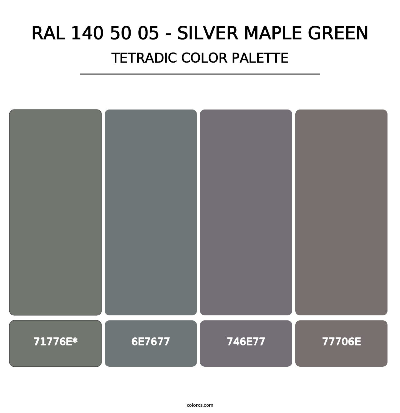 RAL 140 50 05 - Silver Maple Green - Tetradic Color Palette