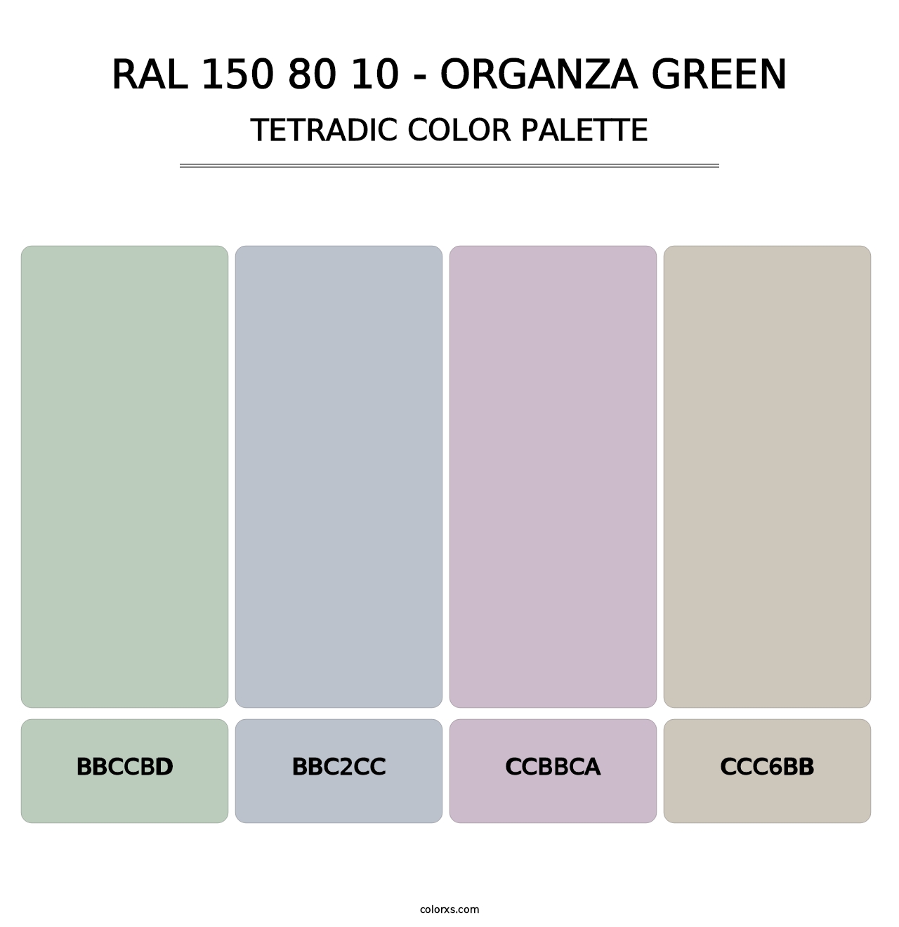 RAL 150 80 10 - Organza Green - Tetradic Color Palette