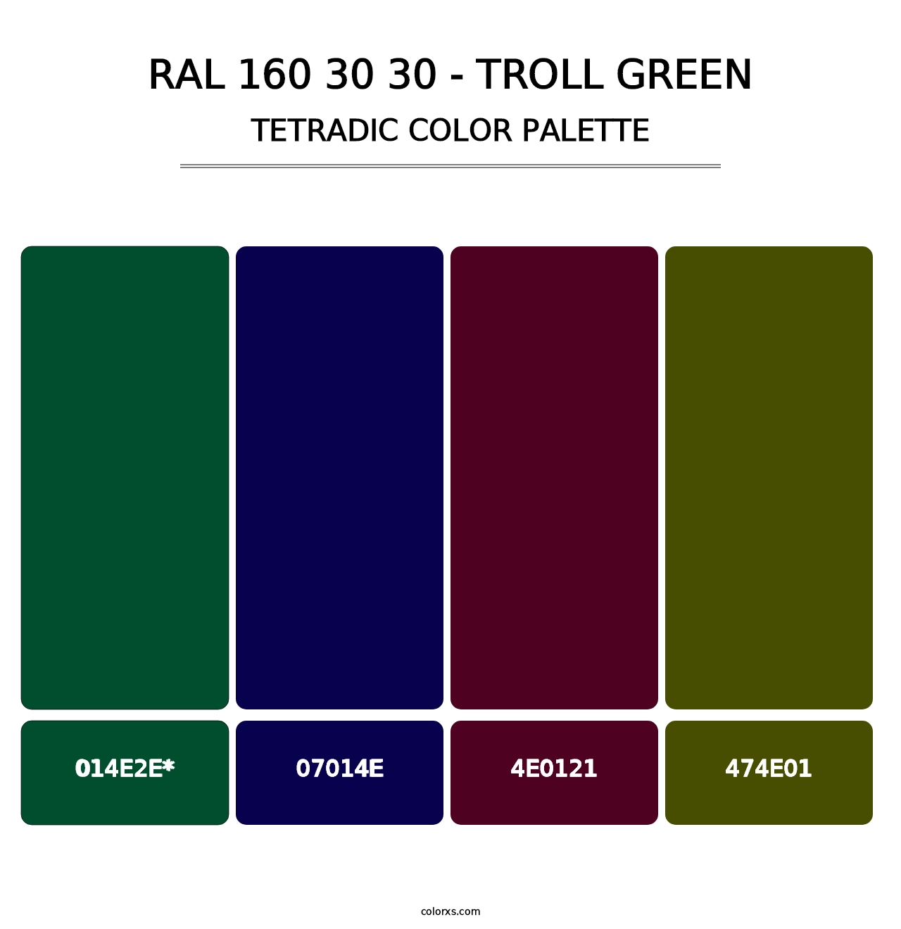 RAL 160 30 30 - Troll Green - Tetradic Color Palette