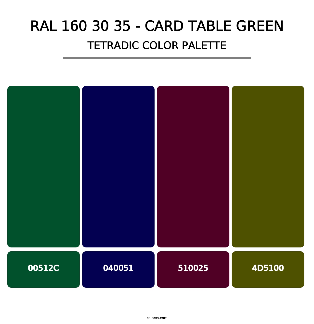 RAL 160 30 35 - Card Table Green - Tetradic Color Palette